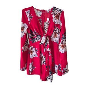 In the Beginning Red Floral Long Sleeve Romper
